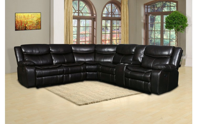 Leather-Air 3-Piece Sectional with 3 Manual Recliners