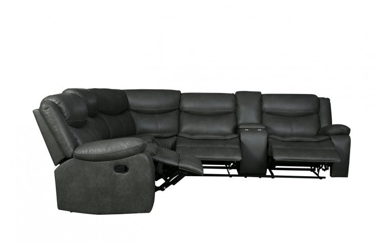 Leather-Air 3-Piece Sectional with 3 Manual Recliners