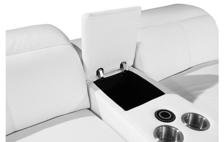 DivanItalia White 8-Piece Sectional – Top Grain Italian Leather with 4 Power Recliners and 2 Consoles