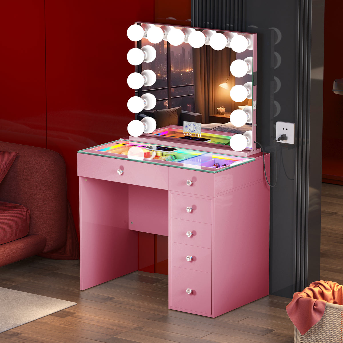 buy table with bulb with chair-pink